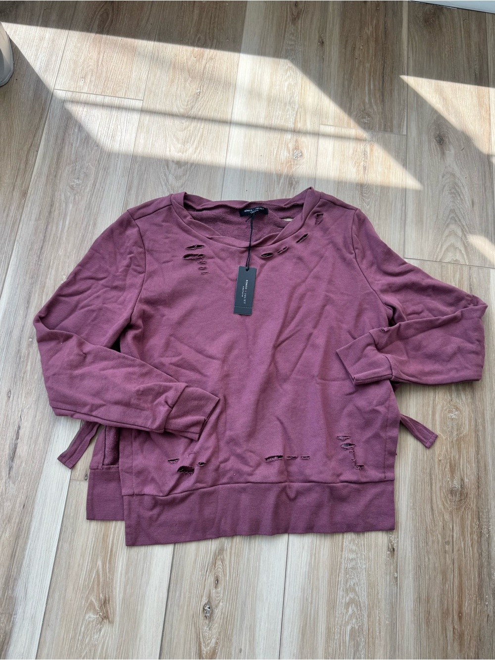 Distressed Mauve Pullover Sweatshirt
